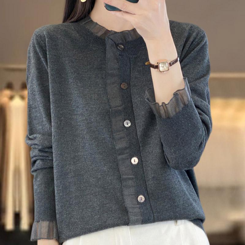 

Женские свитера, пуловеры 2025 Осень-Зима Длинный рукав О-образный вырез Черный вязаный свитер Женские топы Пуловер JJ121 One Size серый