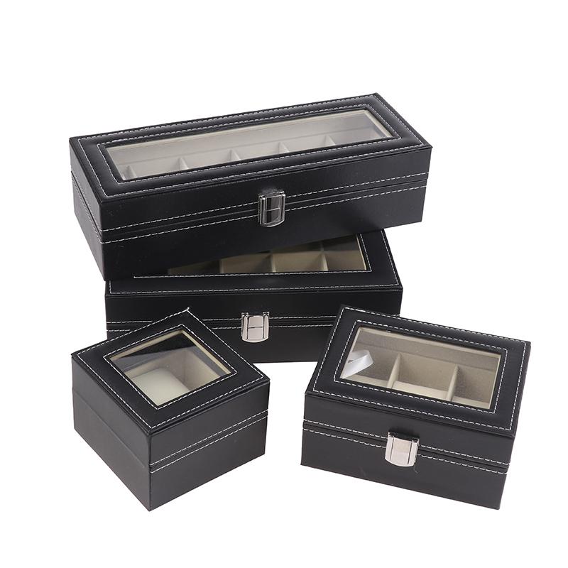 1 Stück Schwarze PU-Leder-Uhrenbox Vitrine Organizer Mit Glasdeckel mit Rahmen Und Herausnehmbarem Kissen Für Männer Und Frauen