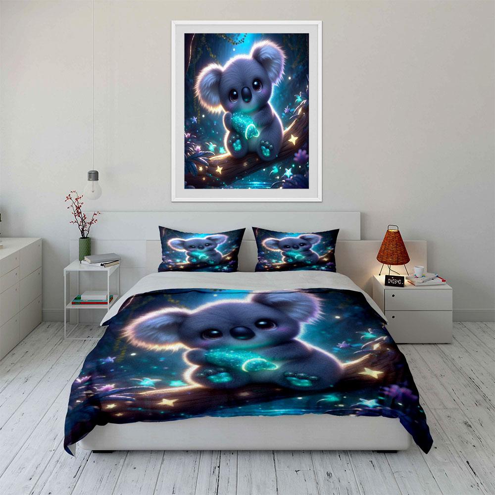 Dreamy Glow Koala On Tree Duvet Cover Set With 3D Printing Design Soft Polyester Bedding Set All-Season Comfort Machine Washable