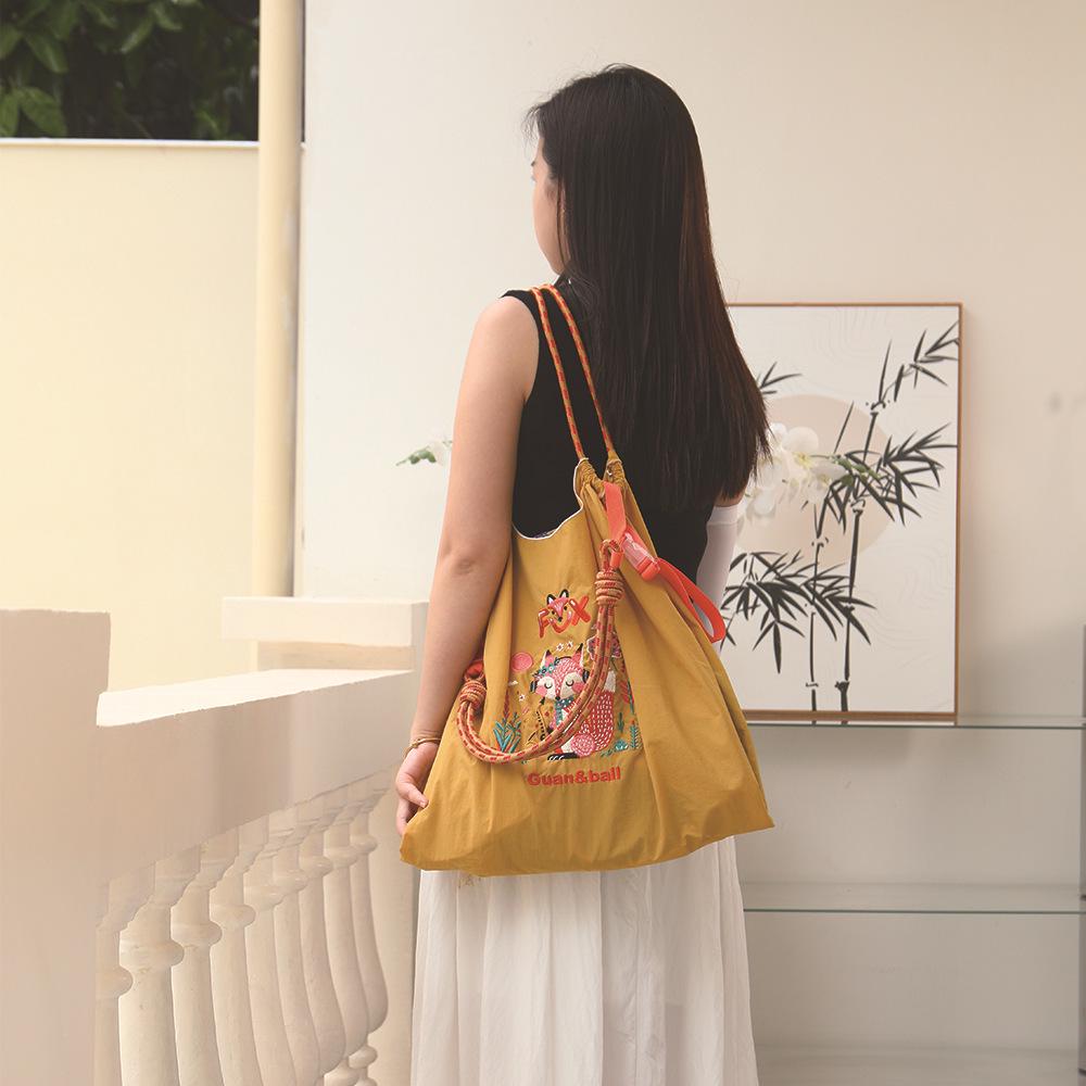 Trendy Large-Capacity Japanese-Style Nylon Embroidery Shoulder Bag for Women