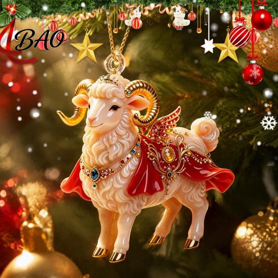 Seasonal Party Favors 2D Flat Christmas Sheep Hanging Ornament with Lanyard, Acrylic Xmas Ornaments Tree Pendant for Home Festive Decor And