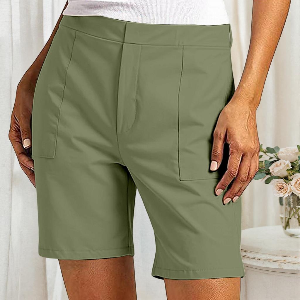 Women's Casual Mid-Length Shorts with Semi-Elastic Waistband and Front Pockets Suitable for Everyday Wear and Outdoor Activities