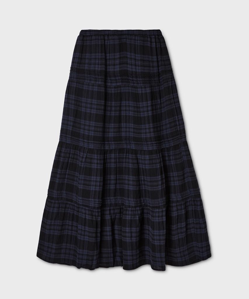 Who.A.U Check Long Tiered Skirt / Whwhg3822F