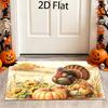 2D Flat Thanksgiving Harvest Themed Doormat, Household Entryway Foyer Decorative Foot Mat, Autumn Pumpkin Sunflower Turkey Pattern, Absorbent, Quick-D