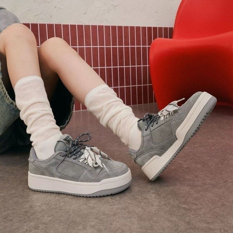 Niche Tide Double Color Ribbon Women's New Thick Sole Heightening Versatile Casual Sports Shoes Skateboard Shoes