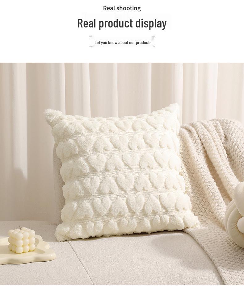 Snow Velvet Quilted 3D Heart Pillow Cover for Valentine's Day - Sofa or Bedroom Decor