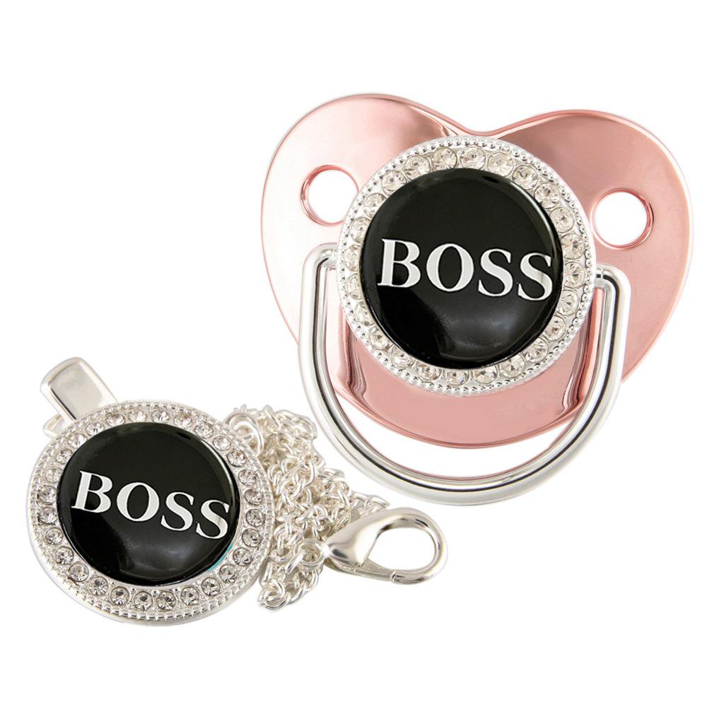 Gold Diamond Pacifier with Chain Clip