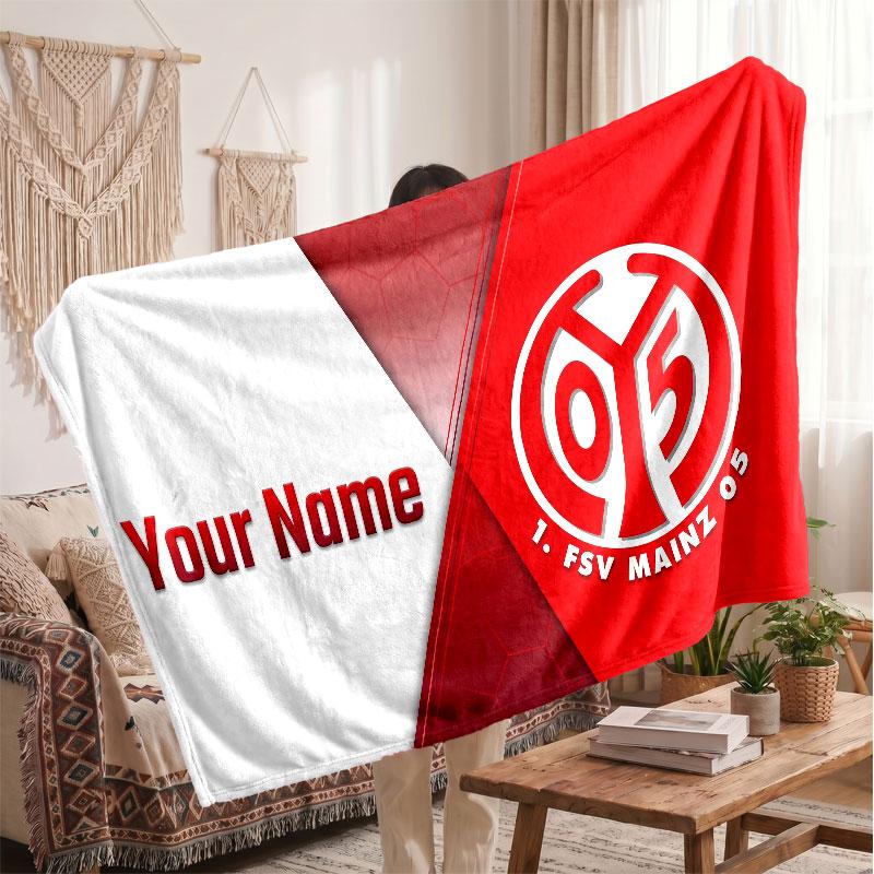 Mainz 05 Personalized Fleece Blanket With Football Logo, Custom Name Text Soft Warm Home Throw Blanket