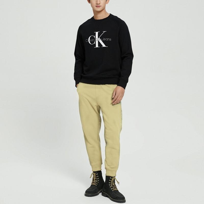 Calvin Klein Logo Print Casual Crew Neck Cotton Overlapping Embroidery Pullover Sweatshirt Men Sweatshirt Black J320787-BEH