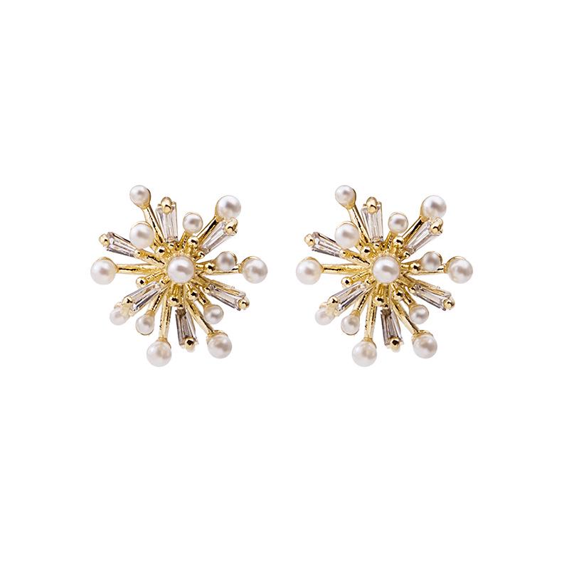 

Серьги-пусеты из стерлингового серебра 925 пробы с цирконом и жемчугом «Фейерверк» - Дизайн «Снежинка» из кристаллов, вдохновленный знаменитостями