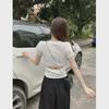 2024 Women's Summer Hot Girl Short-Sleeve Slim Fit T-Shirt with Back Hollow and Pleated Waist Design