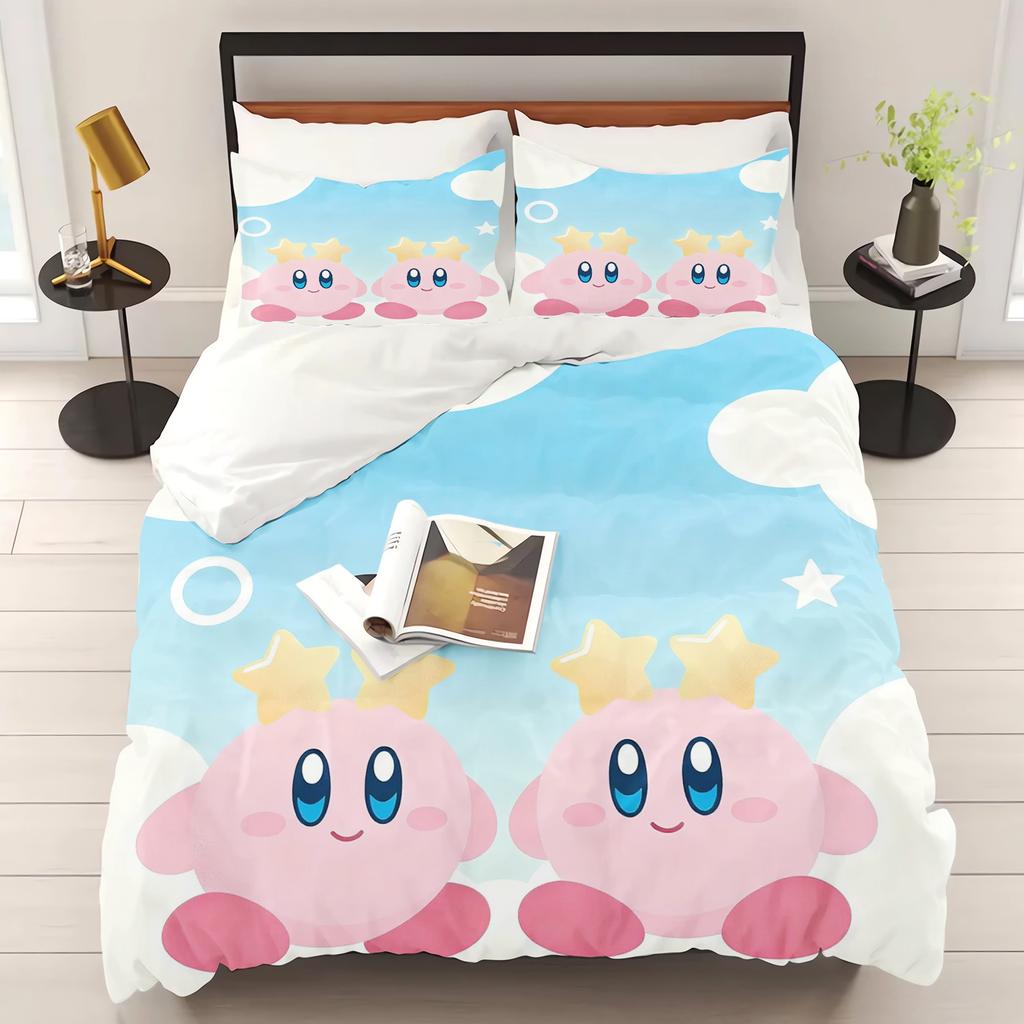 Kirby 100% PolyesterAnime Printed Bedding Set Duvet Cover Queen Cotton Cute Printed Cartoon Quilt Cover