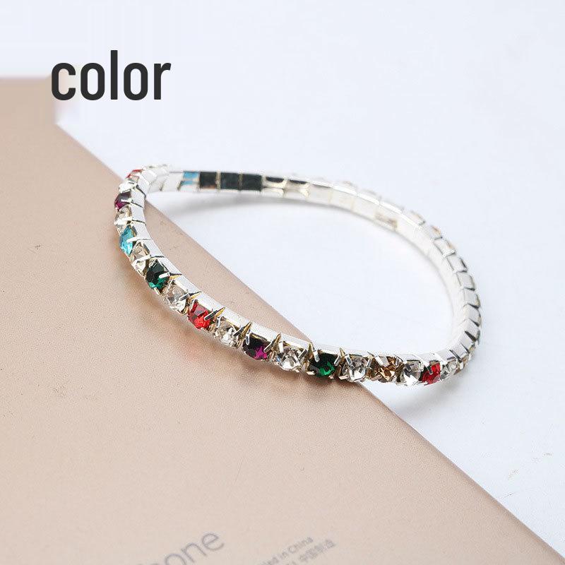 Trendy Multi-Color Diamond Single Row Elastic Bracelet for Women