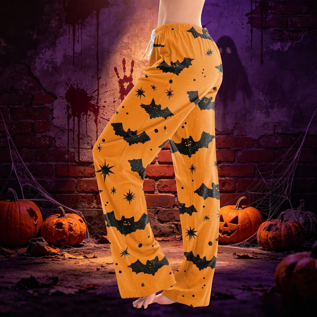 Women's Drawstring Lounge Pants Halloween Print Casual Full Length Elastic Waist Relaxed Fit Bottoms for Everyday Wear