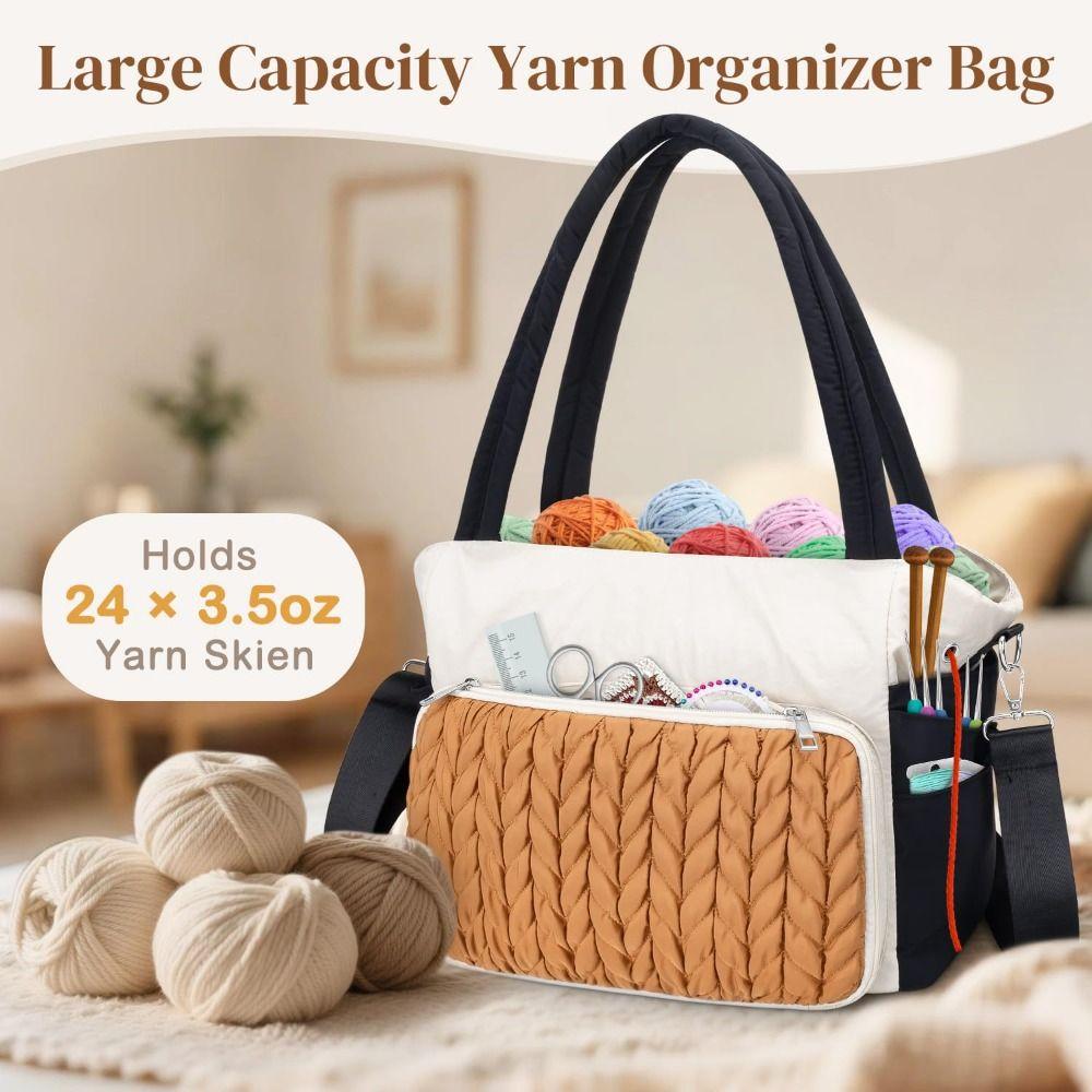 Large Capacity Crochet Yarn Storage Bag Multiple Pockets Craft Storage Yarn Bag Organizer Washable Corduroy Material