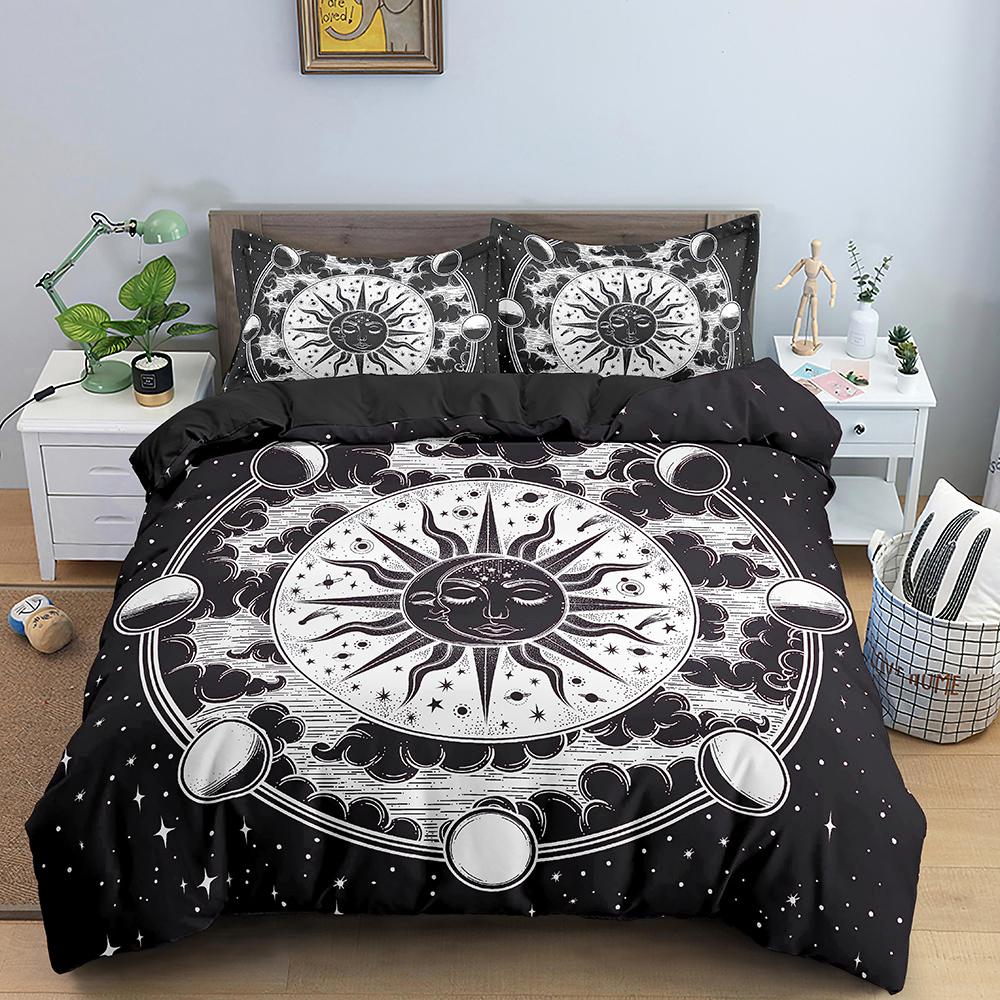 Divination Theme Duvet Cover Set Polyester Bedding Set Moon Sun Constellation Pattern King Queen Twin Size For Boys Girls Teens