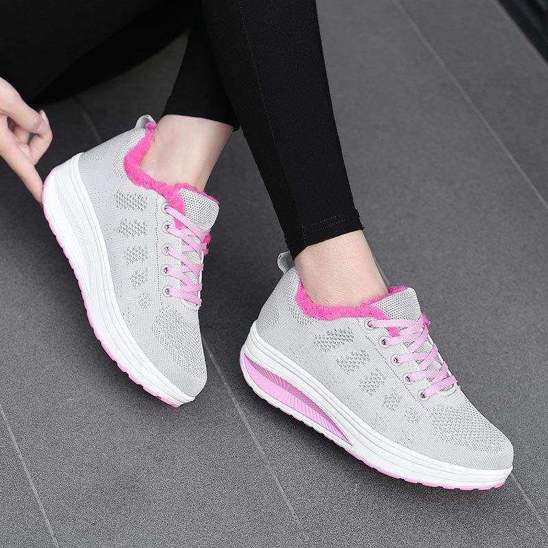 Women's Winter Fleece Lined Sneakers Outdoor Lace Up Warm Sports Shoes for Women Anti Slip Casual Thickened Breathable Sneakers