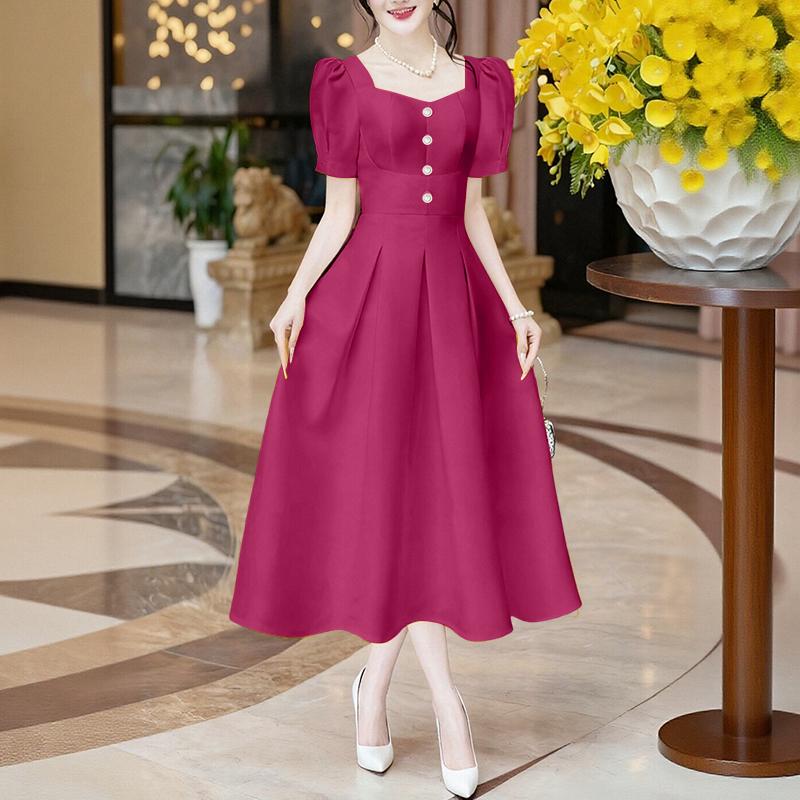 ZANZEA Damska swobodna sukienka z kwadratowym kołnierzykiem i krótkim rękawem na lato