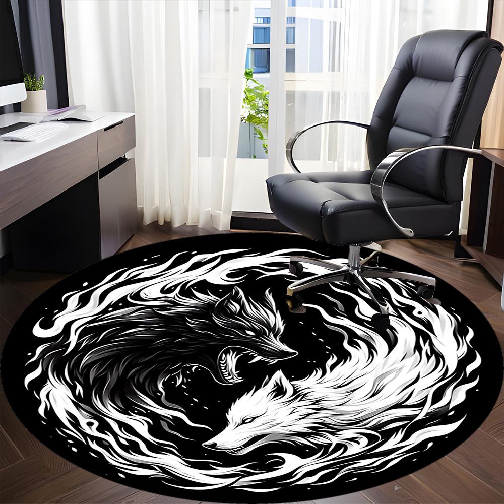 1PC Wolf Yin Yang Chair Carpet for Office, Indoor Non-Slip Washable Carpet, Soft Comfortable Mat For Office Room Yy250930278