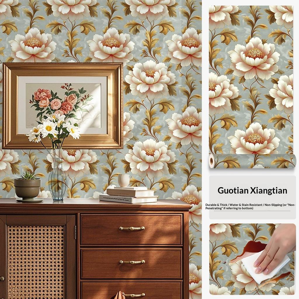 Premium Self-adhesive Wallpaper Flower Retro Pattern Wardrobe Cabinet Door Renovation Wallpaper Renovation Waterproof Furniture Sticker