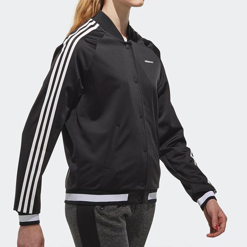 Adidas Neo Three Stripe Color Block Letter Logo Print Windbreaker Breathable Long Sleeve Vintage Jacket Women Jacket Black CV7357