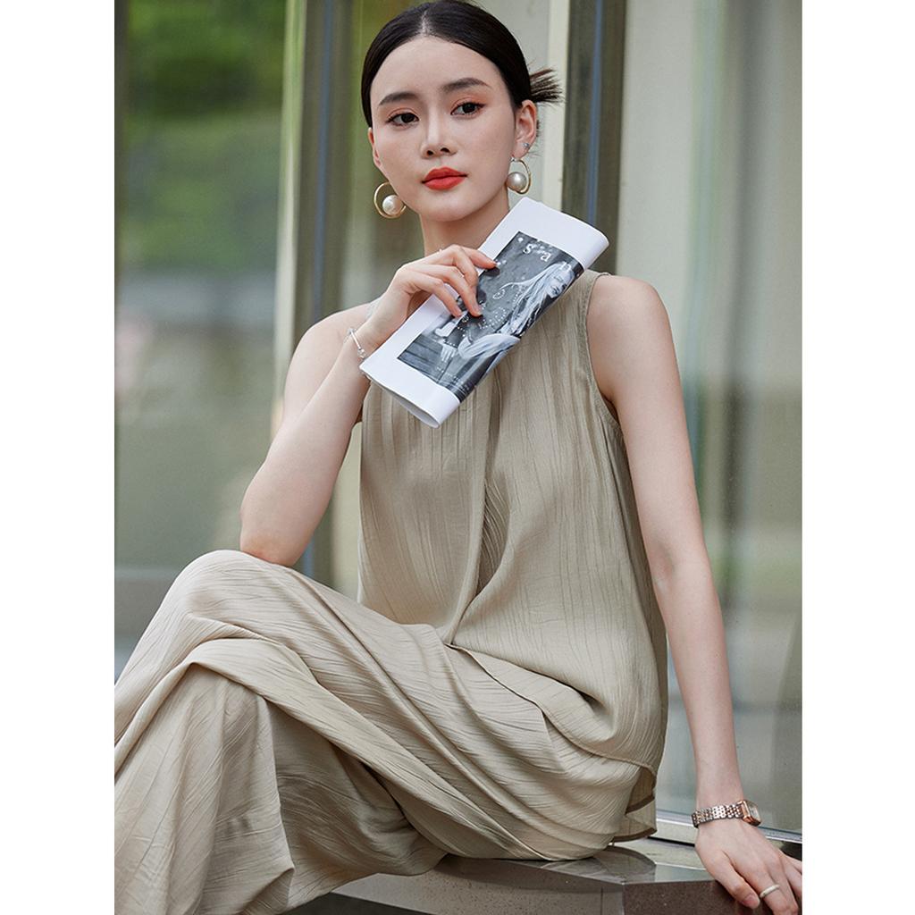 Advanced sleeveless vest, high waisted straight leg pants two-piece set, women's summer fashion temperament set