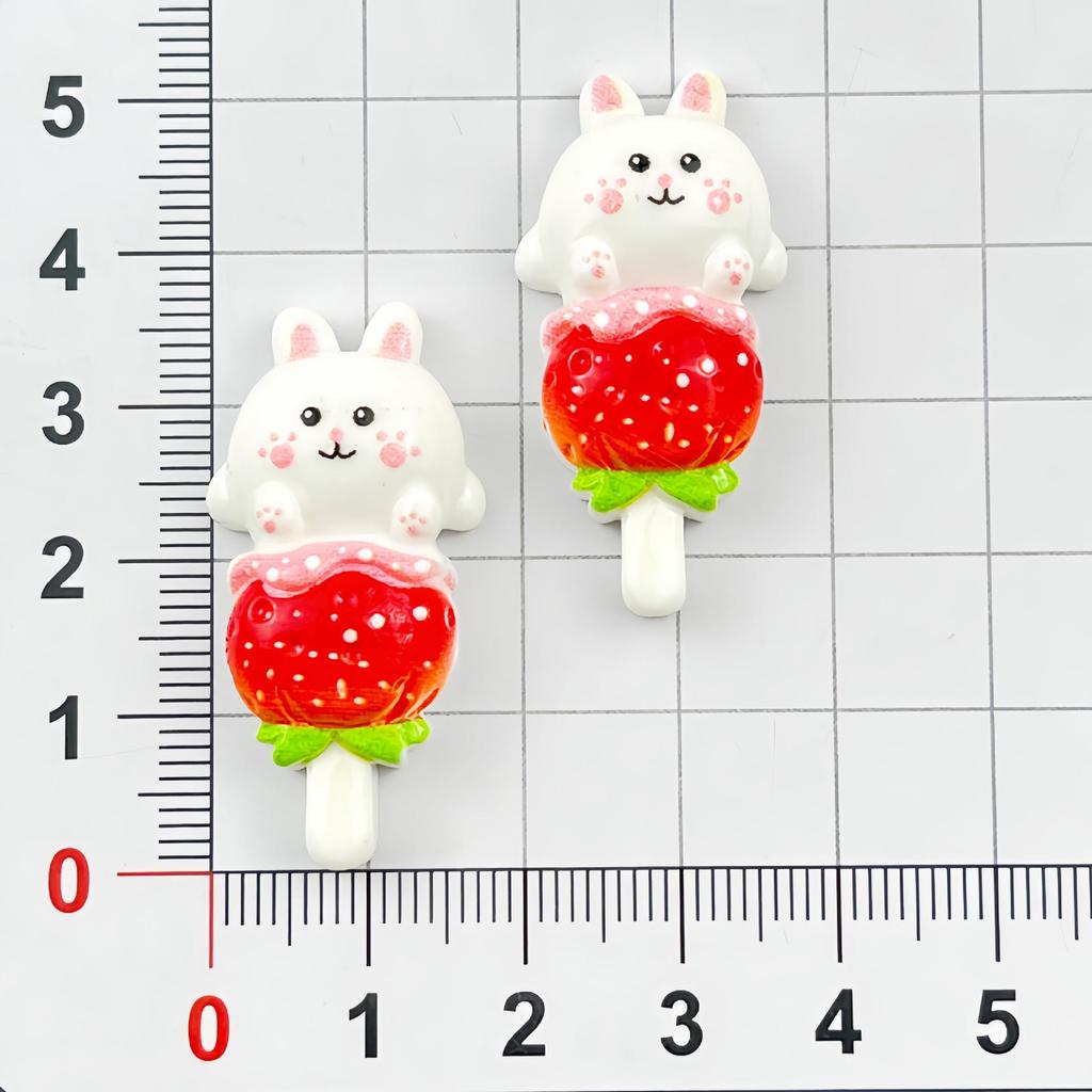 Cartoon Strawberry Rabbit Resin Accessories for DIY Crafts: Hair Clip, Keychain, Magnet, Luggage Tag, Phone Case.