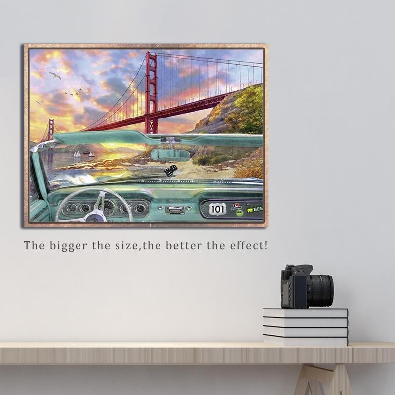 

5D Алмазная вышивка Мост и автомобиль Мультфильм Ручная алмазная живопись Рукоделие Мозаика Вышивка крестом