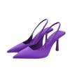 Sandalias de tacón medio de punta abierta sin espalda color verde primavera talla grande para mujer