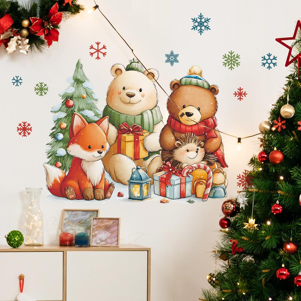 Cartoon Christmas Gift-giving Animal Living Room Home Wall Decoration Stickers
