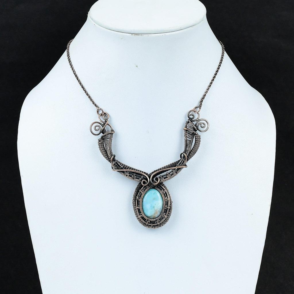 Larimar Necklace Copper Wire Wrapped Jewelry Natural Gemstone Necklace Copper Necklace Handmade Jewelry Wire Wrap Necklace Gifts For Mother