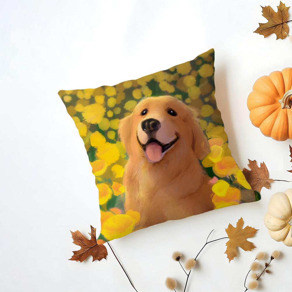 GGolden Retriever Cushion Cover Washable Linen Pillowcase Soft  for Daily Sofa Bed Home Room Decor