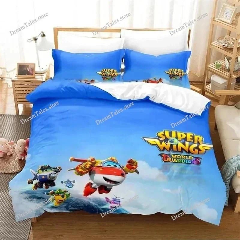 Cartoon Bedding Set Super Wings Duvet Cover Comforter Bed Set Quilt Cover Pillowcase,King Queen Twin Size Boys Girls Adults