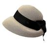 French Elegant Back Fold Bow Straw Hat Women'S Summer Travel Sun Hat Beach Seaside Vacation Sun Protection Basin Hat