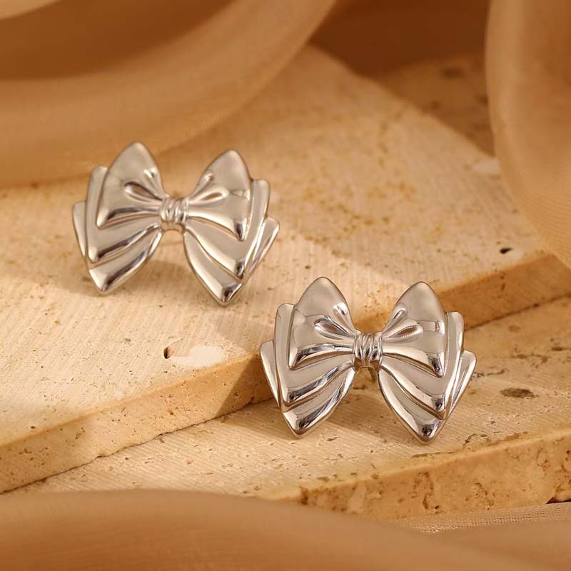 Stainless Steel Bowknot Hoop Huggie Earrings For Women Fashion Gold Color Hollow Bow Tie Drop Earrings Waterproof Jewelry Gifts