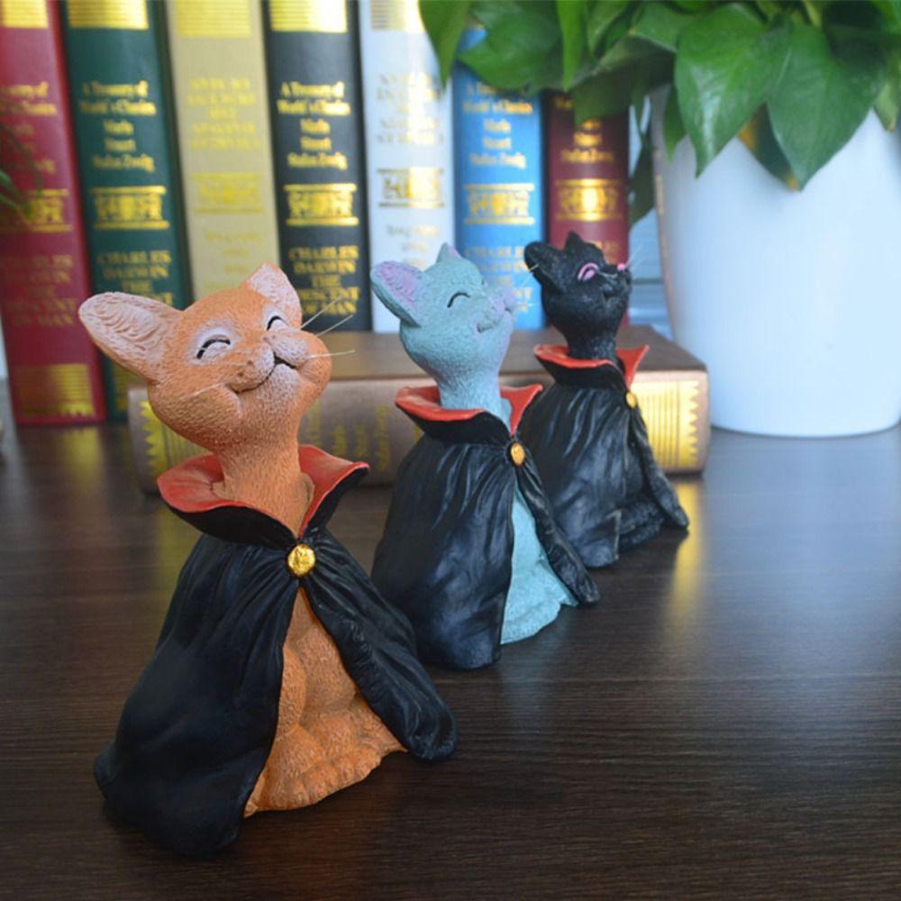 Resin Cat Statue Cute Halloween Black Cat Portable Desktop