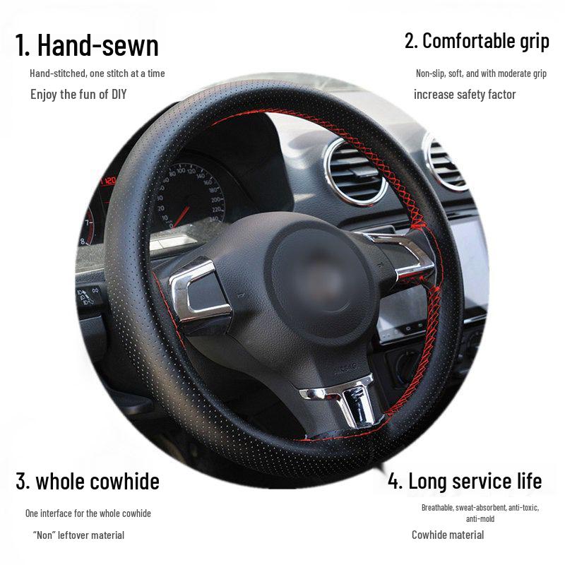Hand-Sewn Full-Hole Car Steering Wheel Cover Sleeve