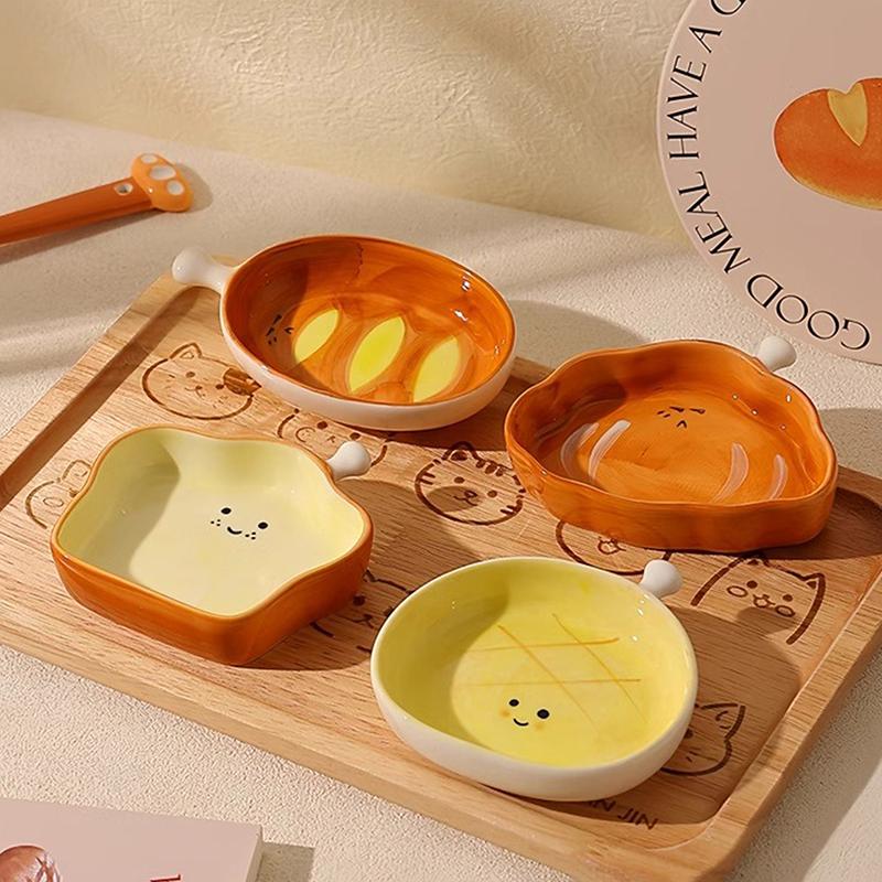 Ceramic Bread Plate Cute Croissant Pattern Dessert Plate Creative Plate Ceramic Seasoning Plate Dipping Plate Outdoor Tableware