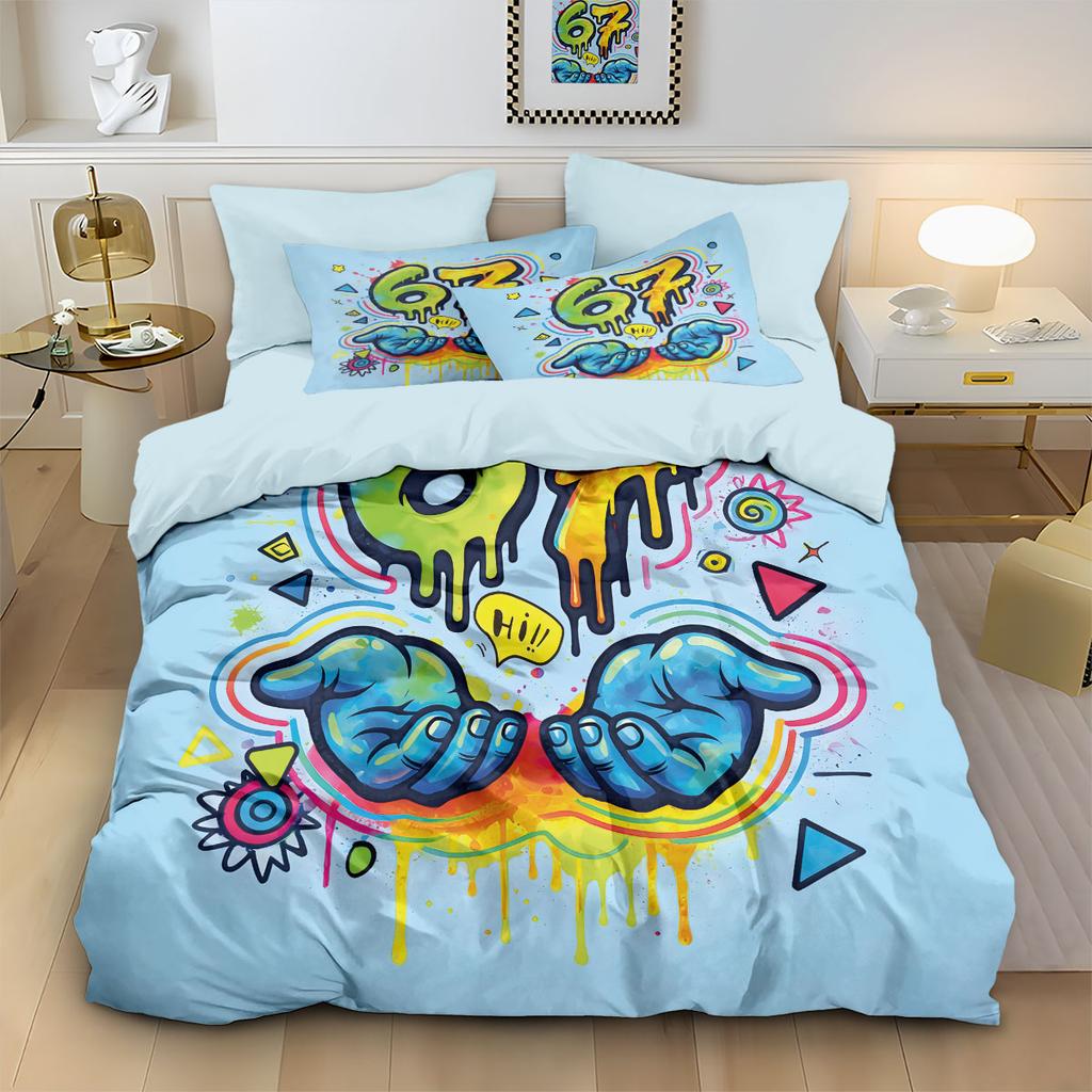 3pcs Graffiti Style Game Controller 67 Element Printed Coreless Down Duvet Cover Set, Multi Size Bedroom Bedding Decoration