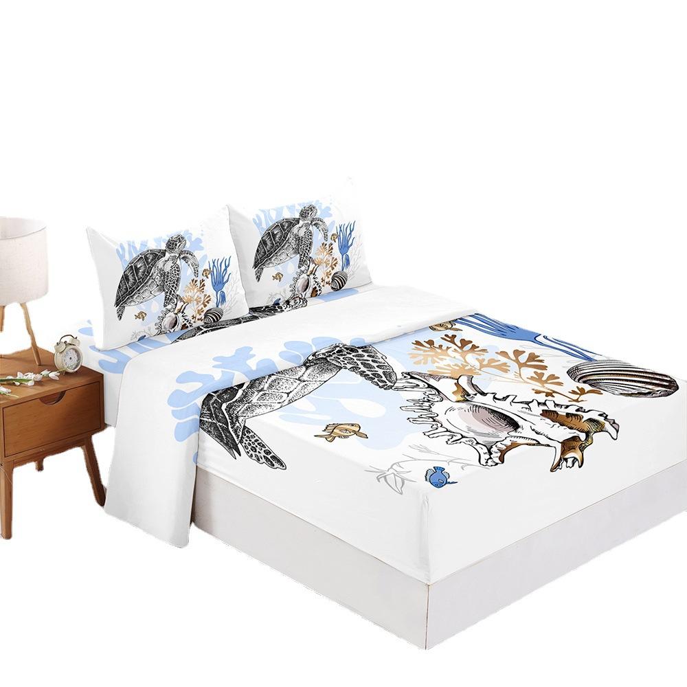 Four-Piece Mattress Digital Printing Mattress Protective Cover Bedding Turtle Animal
