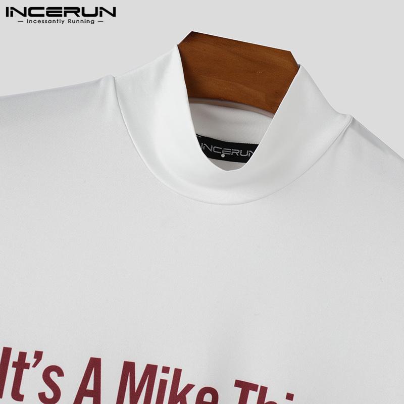 INCERUN Men Mockneck Short Sleeve Tops Casual Fitted T-shirts