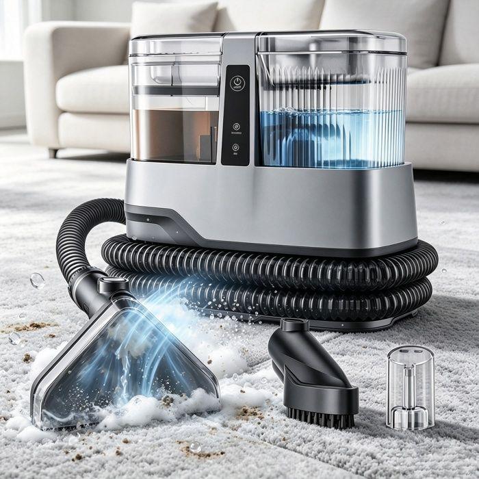 600W Carpet and Upholstery Spot Cleaner, 17 kPa, 1.1 L/1.2 L Tanks, 4 M Cable, 3 Brushes - for Home and Car