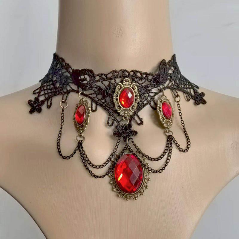 

Черное кружевное ожерелье с цветком, женское, с красными камнями, цепочки, чокер, ювелирное изделие, подарок для леди и девушек, элегантный аксессуар для вечеринки по случаю дня рождения