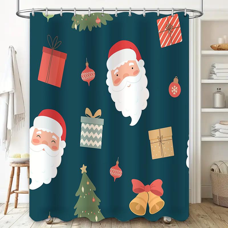 GAEHappiest Holidays Christmas Shower Curtain Decorative Fabric Home Decoration Waterproof Blue Green Red White Xmas Gift Box