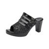 8cm Small Size 32-43 Summer Elegant Bling Mesh Leather Slippers Platform Slides 2026 Women's Block High Heels Shoes Office Party