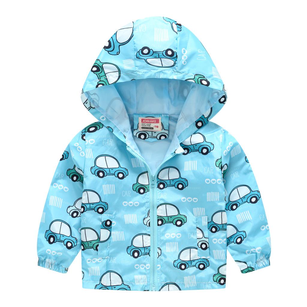 Toddler Kids Cartoon Print Hooded Jacket Boys Girls Lightweight Windproof Zip Up Casual Outerwear Coat