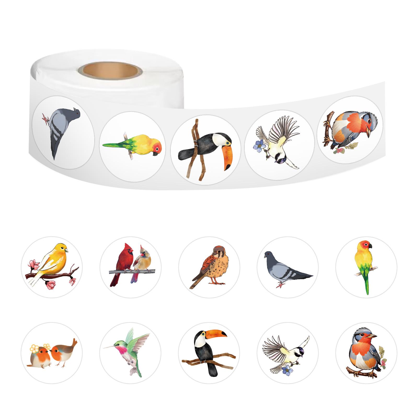 

500 Cartoon Bird Stickers: Colorful Roll for Journals, DIY, Stationery, Sealing, and Kids Decor