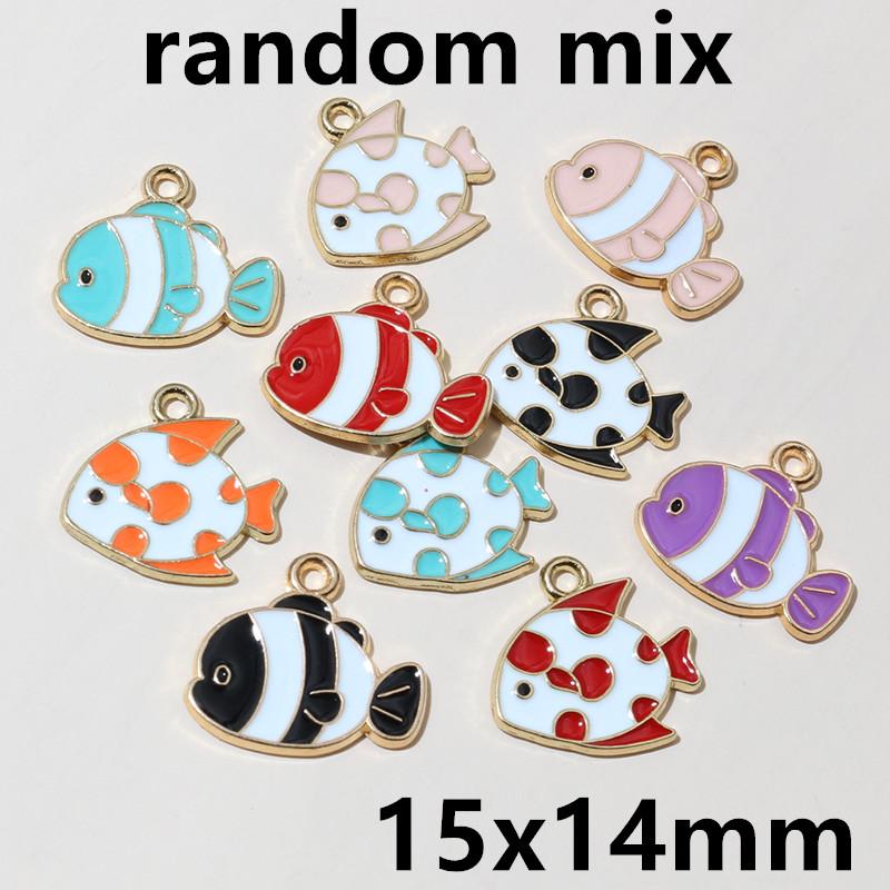 20pcs Enamel Fish Charms Pendant for Earrings Necklace Bracelet Findings Alloy Metal DIY Jewelry Making Accessories