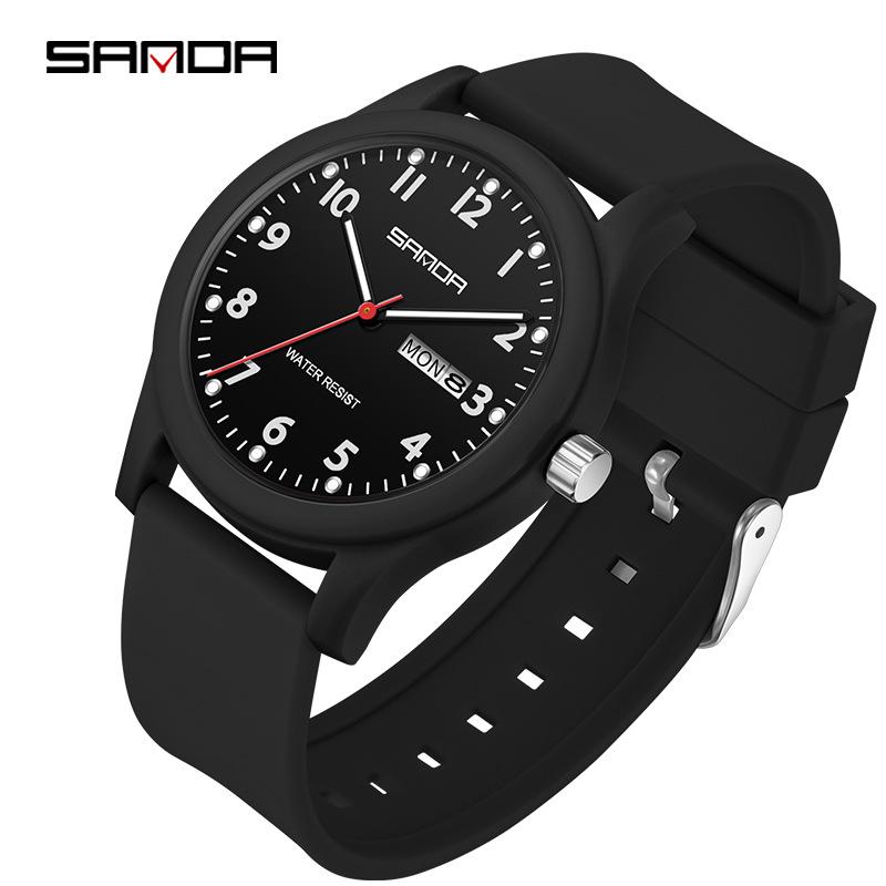 Sanda Unisex Quartz Exam Watch - Korean Style, Simple, Double Calendar, Waterproof