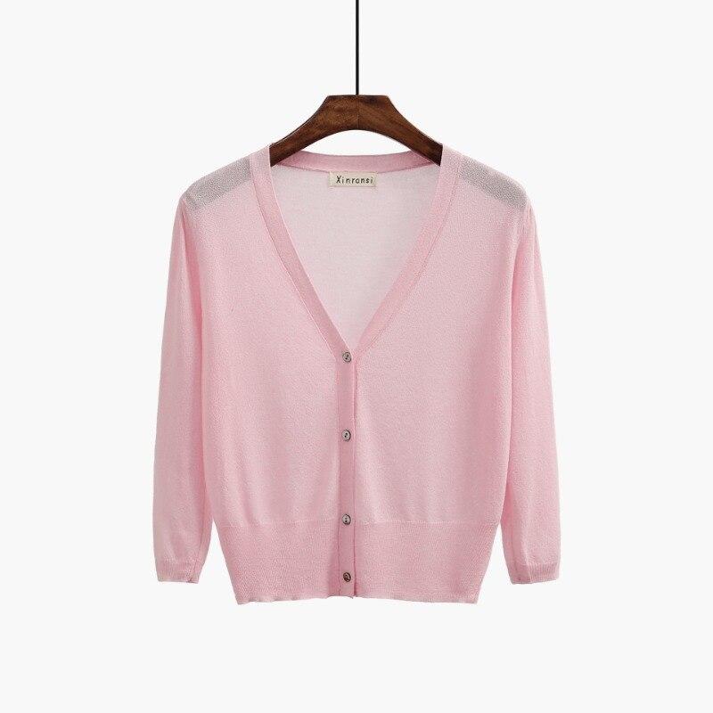 Pletený Cardigan Tenký Dámský Kabát Letní Ledový Hedvábný Svetr Klimatizace Košile Neformální Dlouhý rukáv Pletené Topy 28689